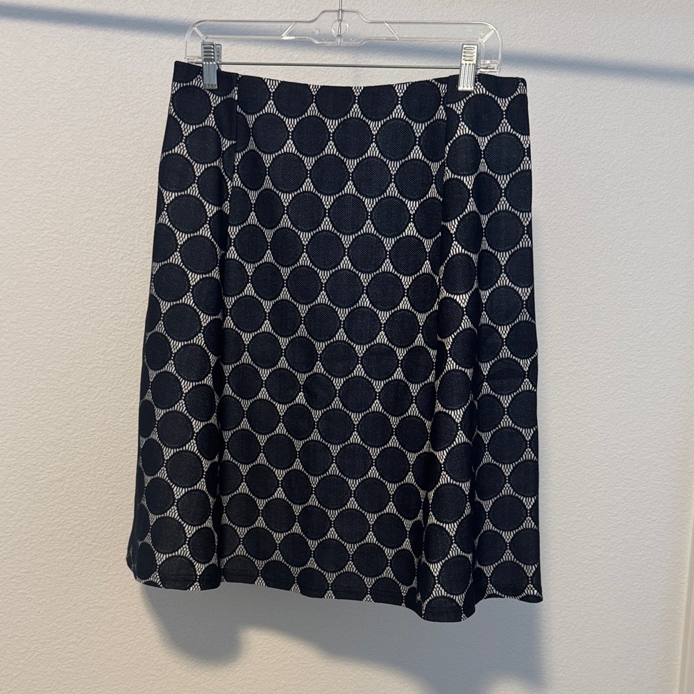 Renee C. Navy and White Geometric A-Line Skirt